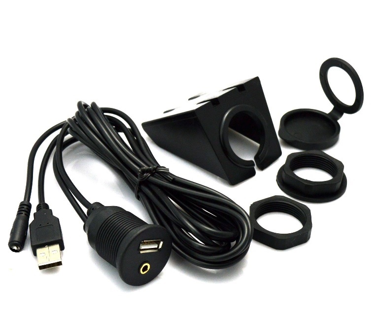 USB +3.5mm Aux Dash Console Glovebox Mount Extension Cable